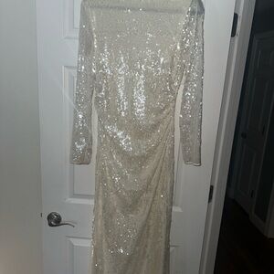 Wayf Cream Sequin Midi Dress